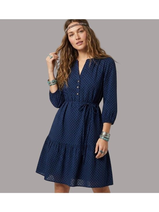 LOFT Dresses & Skirts - Loft Womens Polka Dot Navy Blue Dress XL Lightweight Cotton 3/4 Sleeve